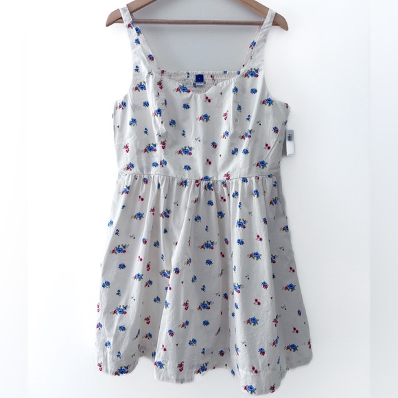 Old Navy White Floral Print Sweetheart Sleeveless Fit & Flare Mini Dress L NWT - Picture 2 of 7